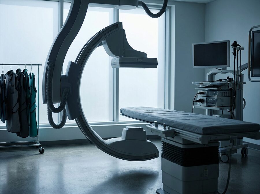 Sala híbrida de endoscopia con arco en C de rayos X